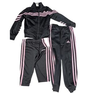 Adidas Girls 3-Piece Active Set Striped Tracksuit/Jogging Suit Pink Sz 5T